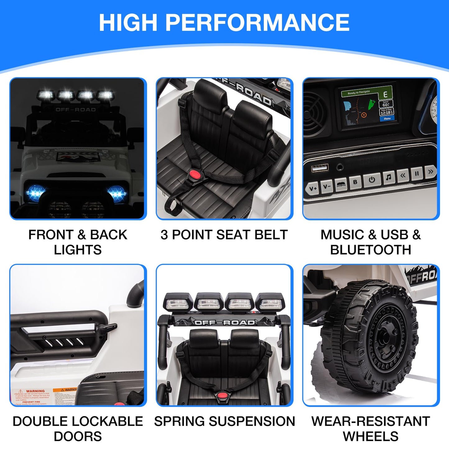 Ride On Truck Car 12V, Electric Vehicle w/Remote Control, 3 Speeds, LED Lights, Music, Spring Suspension, Ride on Car for Kids