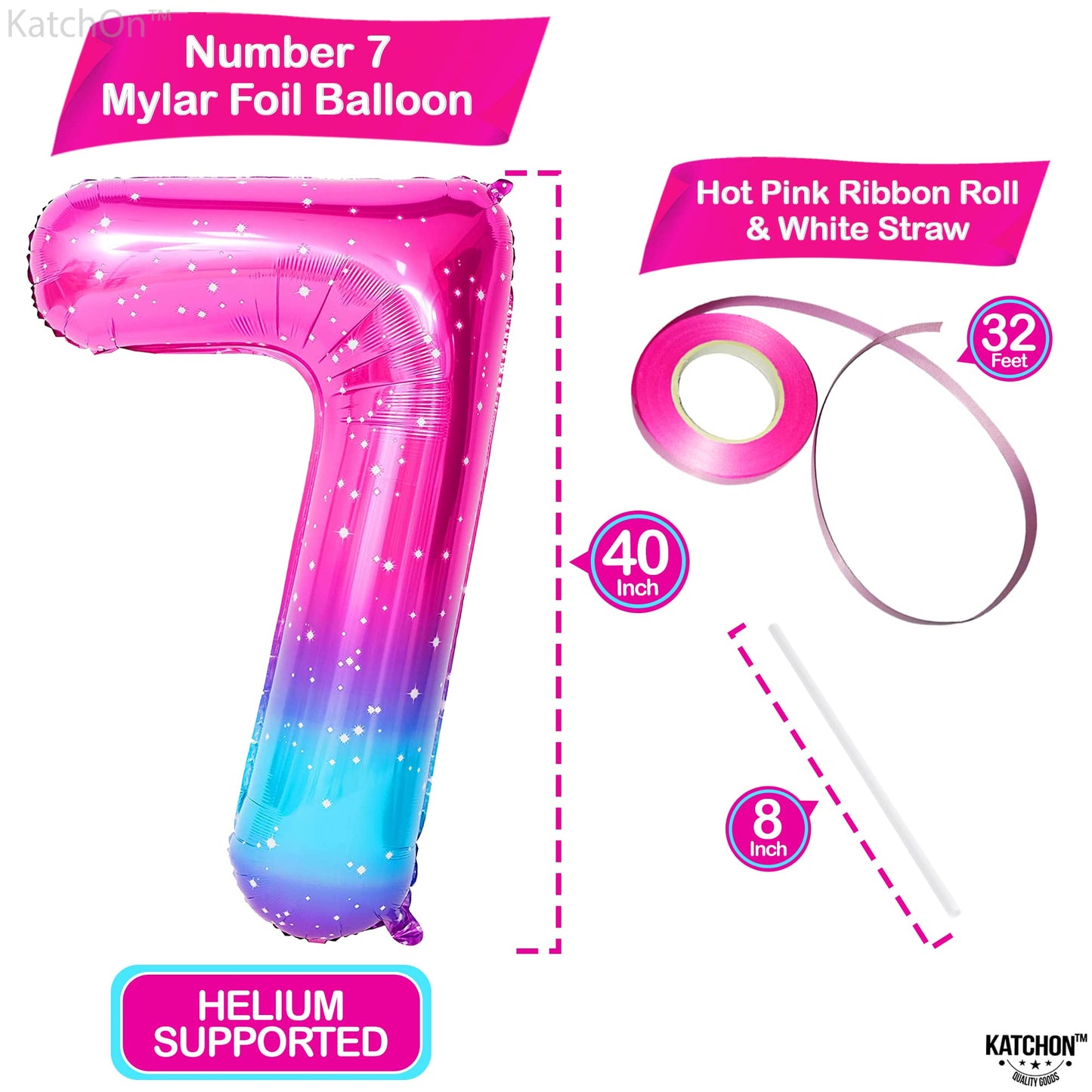 Katchon, Rainbow Number 7 Balloon - 40 Inch, Galaxy Number 7 Balloon | 7 Balloons For Birthday Girl | 7 Birthday Balloon, Seven Balloon | 7Th Birthday Decorations For Girls | 7Th Birthday Balloons
