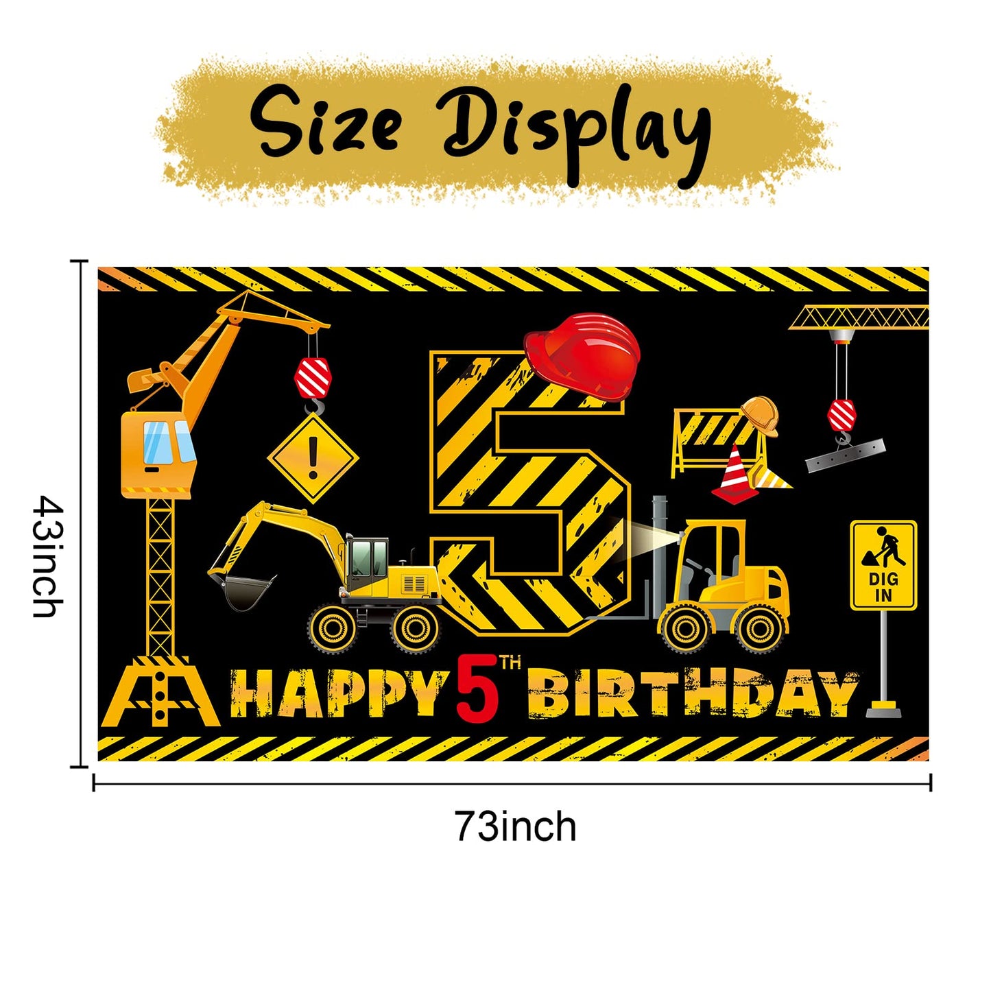 Construction 5Th Birthday Banner Decorations For Boys Kids, Dump Truck Construction Theme Five Birthday Party Supplies, Excavato
