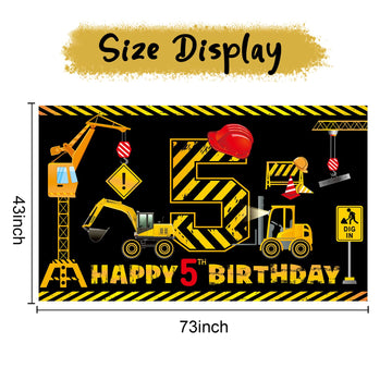 Construction 5Th Birthday Banner Decorations For Boys Kids, Dump Truck Construction Theme Five Birthday Party Supplies, Excavato