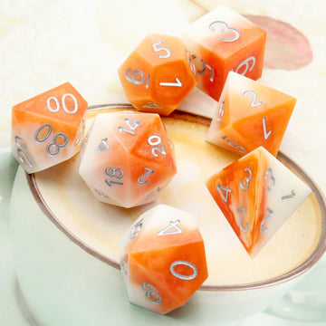 PJOY DND Sharp Edged Dice Set, 7pcs Bubble Tea Resin DND Dice Set D&D Polyhedral Dice with Dice Case for Role Playing Dice Games