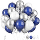 Navy Blue And Silver Balloons, Blue And Silver Balloons, Silver Confetti Balloons Navy Blue White Latex Balloons For Boys Birthd