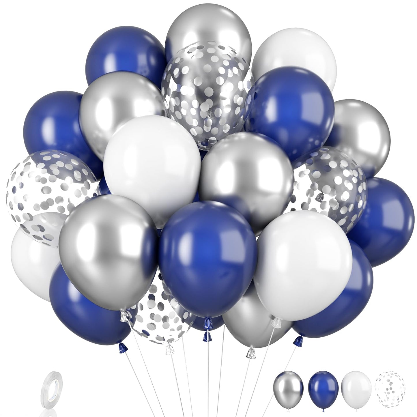 Navy Blue And Silver Balloons, Blue And Silver Balloons, Silver Confetti Balloons Navy Blue White Latex Balloons For Boys Birthd