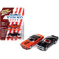 1969 Chevrolet Camaro Hugger Orange with Black Top and Stripes and 1967 Chevrolet Camaro Black with White Stripe and Red Interio