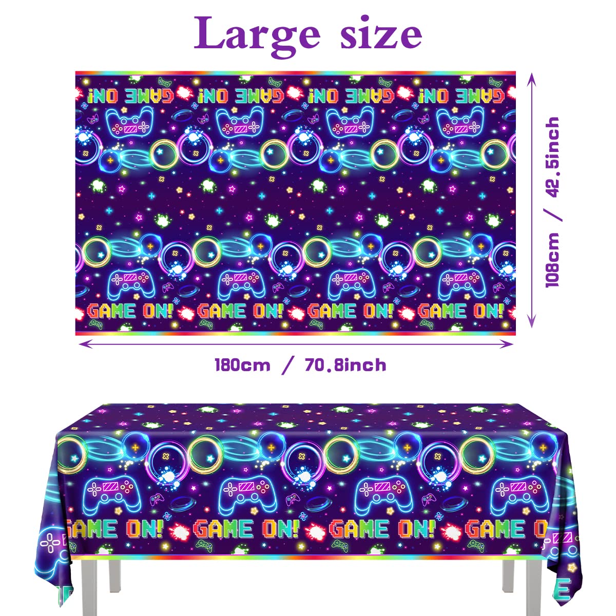 Pymurod 3Pcs Video Game Table Cloth Game On Neon Gaming Birthday Tablecloths For Kids Boys Girls Video Game Party Decorations Fa