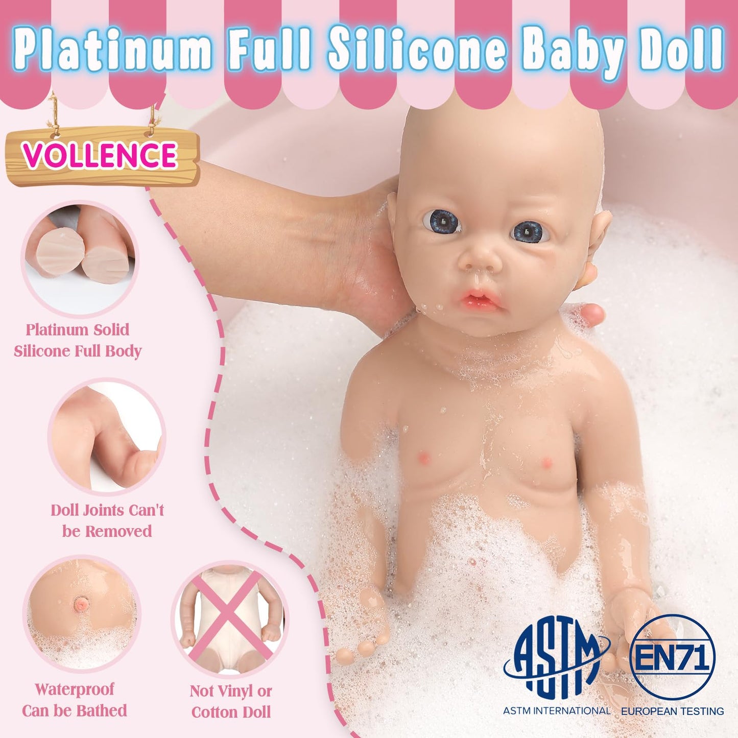 Vollence 17 Inch Full Body Silicone Dolls Boy Anatomically Correct Real Silicone Baby Dolls Toys For Kids Toddlers Child Childre