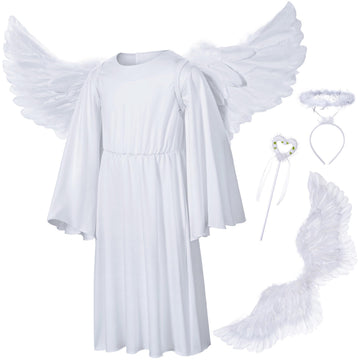 Irtysh Kids Angel Costume With Angel Feather Wings Headband Wand Set For Girl'S Halloween Birthday Cosplay(9-10Years)