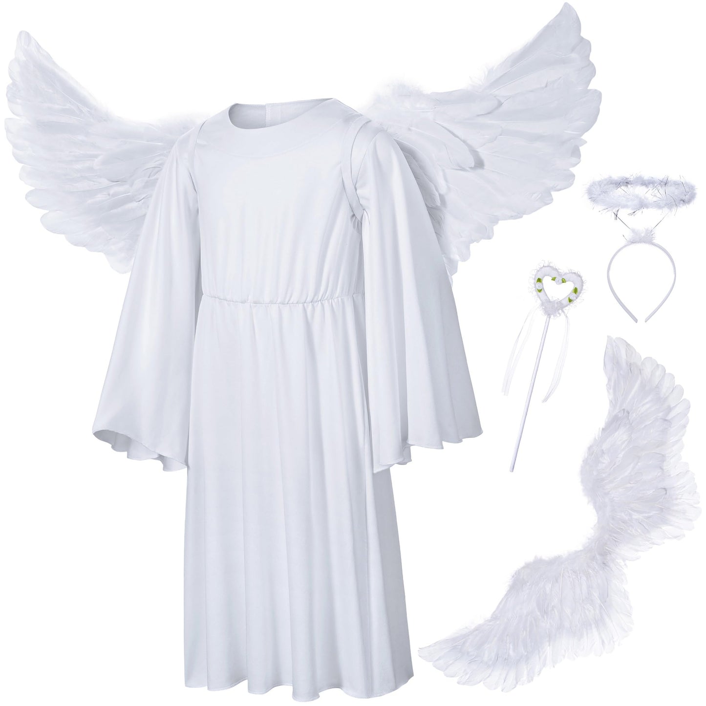 Irtysh Kids Angel Costume With Angel Feather Wings Headband Wand Set For Girl'S Halloween Birthday Cosplay(5-6Years)