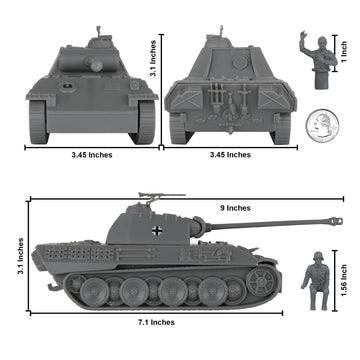 BMC Toys 1:38 WW2 German Panther V Tank - Charcoal Gray ABS Plastic Military Vehicle