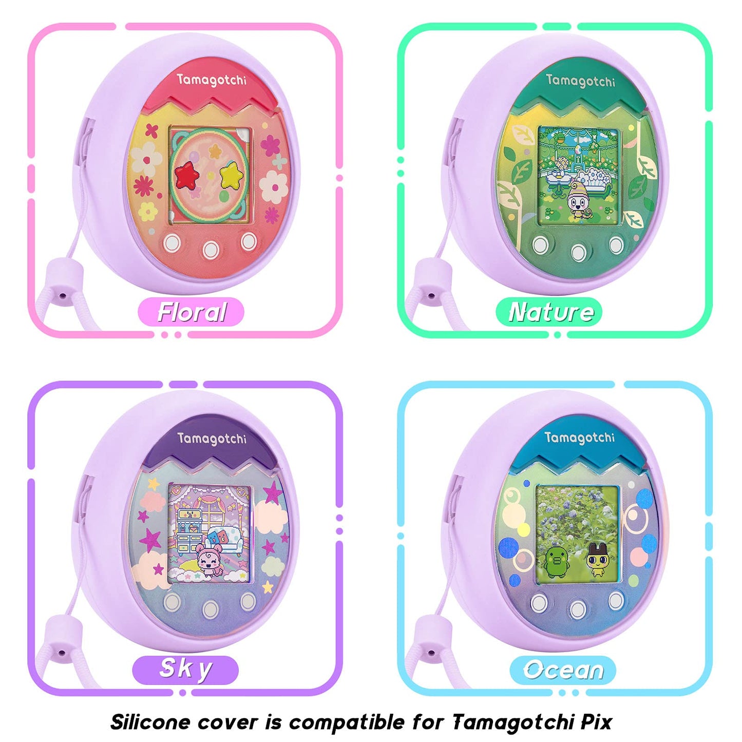 Mgznmty Silicone Cover Case Compatible With Tamagotchi Pix Virtual Pet Machine With Hand Strap (Purple)