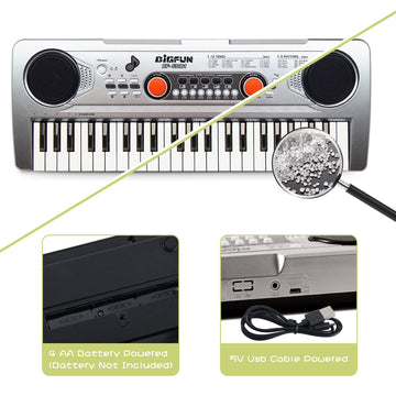 Raimy 49 Keys Piano Keyboard For Kids - Portable Electronic Digital Piano With Microphone, Learning Educational Music Keyboard Piano For Beginners Gifts Toys For Boys Girls Toddlers (Silver)
