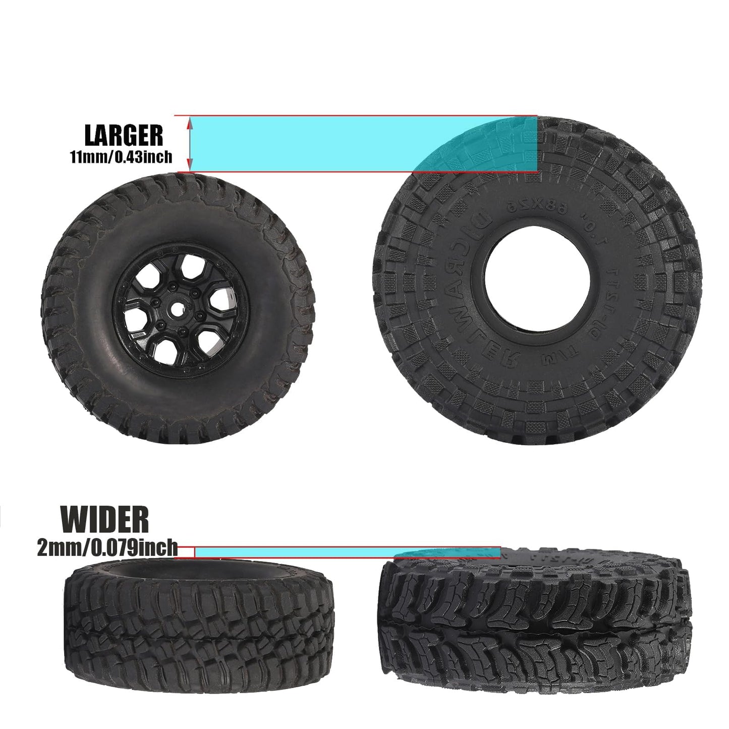 Super Large Soft Sticky 1.0 Crawler Tires 68 * 26Mm For 1/18 1/24 Rc Crawler Car Axial Scx24 Fms Fcx24 Ax24 Upgrade Wheel, Comes