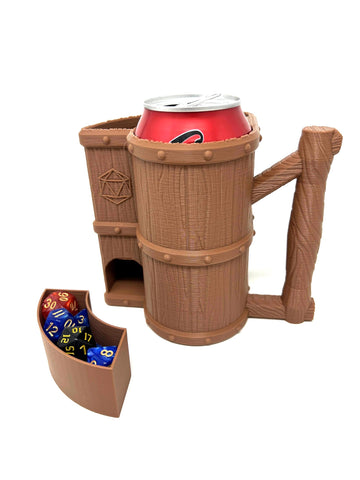 Munnygrubbers - Mug Dice Tower - No Paint Odorless Insulated Cup Can Dice Tower - (Random 7Pcs D20 Dice Set Included) - Dice Jail - Dice Holder - Dungeons And Dragons - Dnd Gift - (Brown)