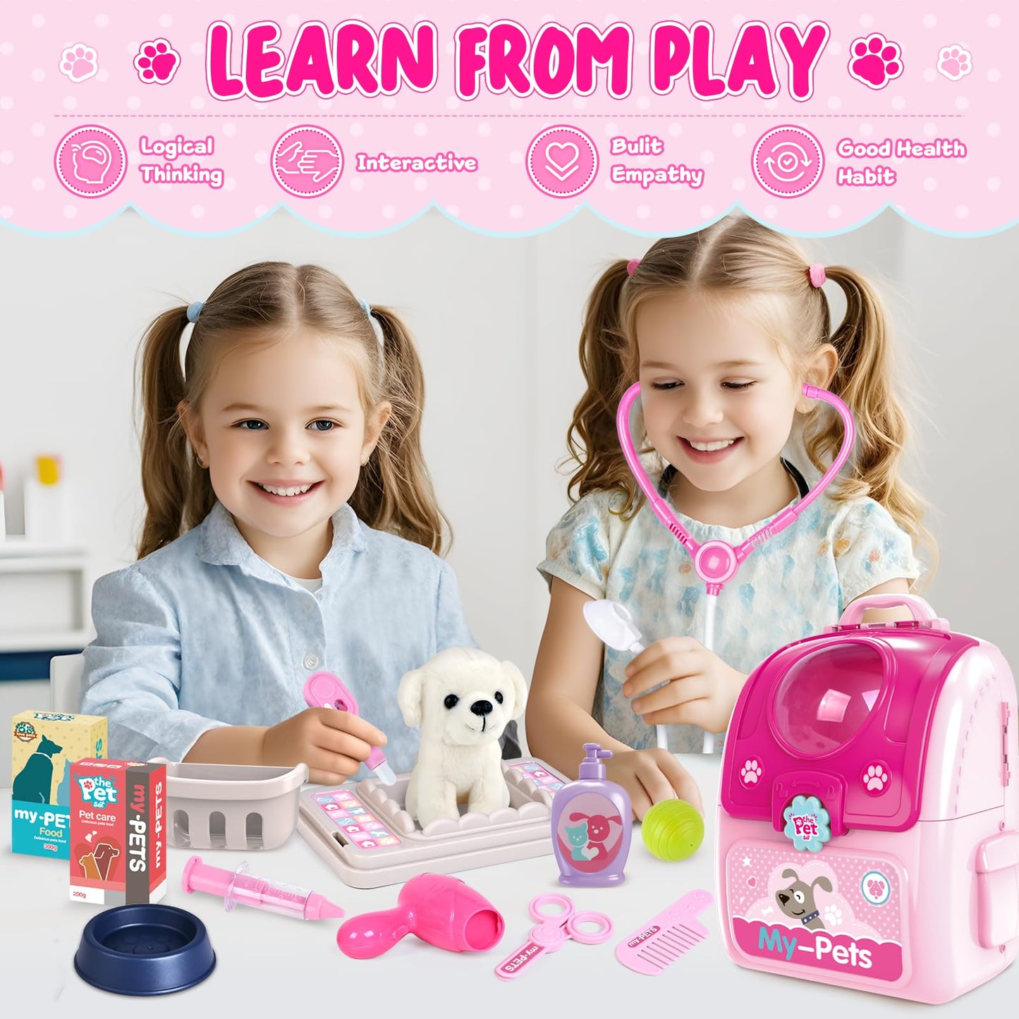 Toy Doctor kit for Toddlers 1-3 3-5, Girl Gifts for Toddlers 2 3 4 5 6 Years Old, Pet Care Pretend Play Doctor Set Toys for Kids