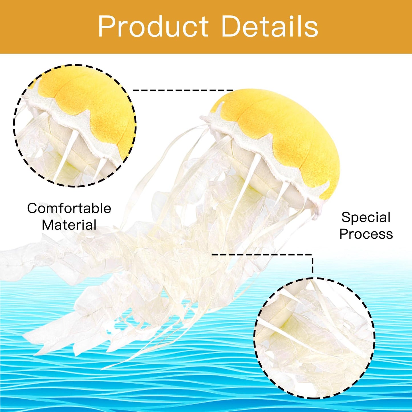 Double Bread Jellyfish Plush Toy - Cute Yellow Stuffed Animal for Room Decor, Birthday Gift, Model t-3
