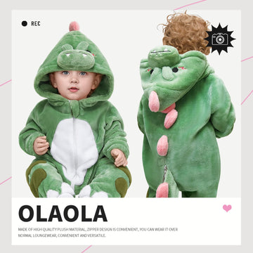 Olaola Baby Animal Costume Onesie, Unisex Toddler Dinosaur Romper, Plush Cosplay Dress Up Infant Outfits Halloween Costume
