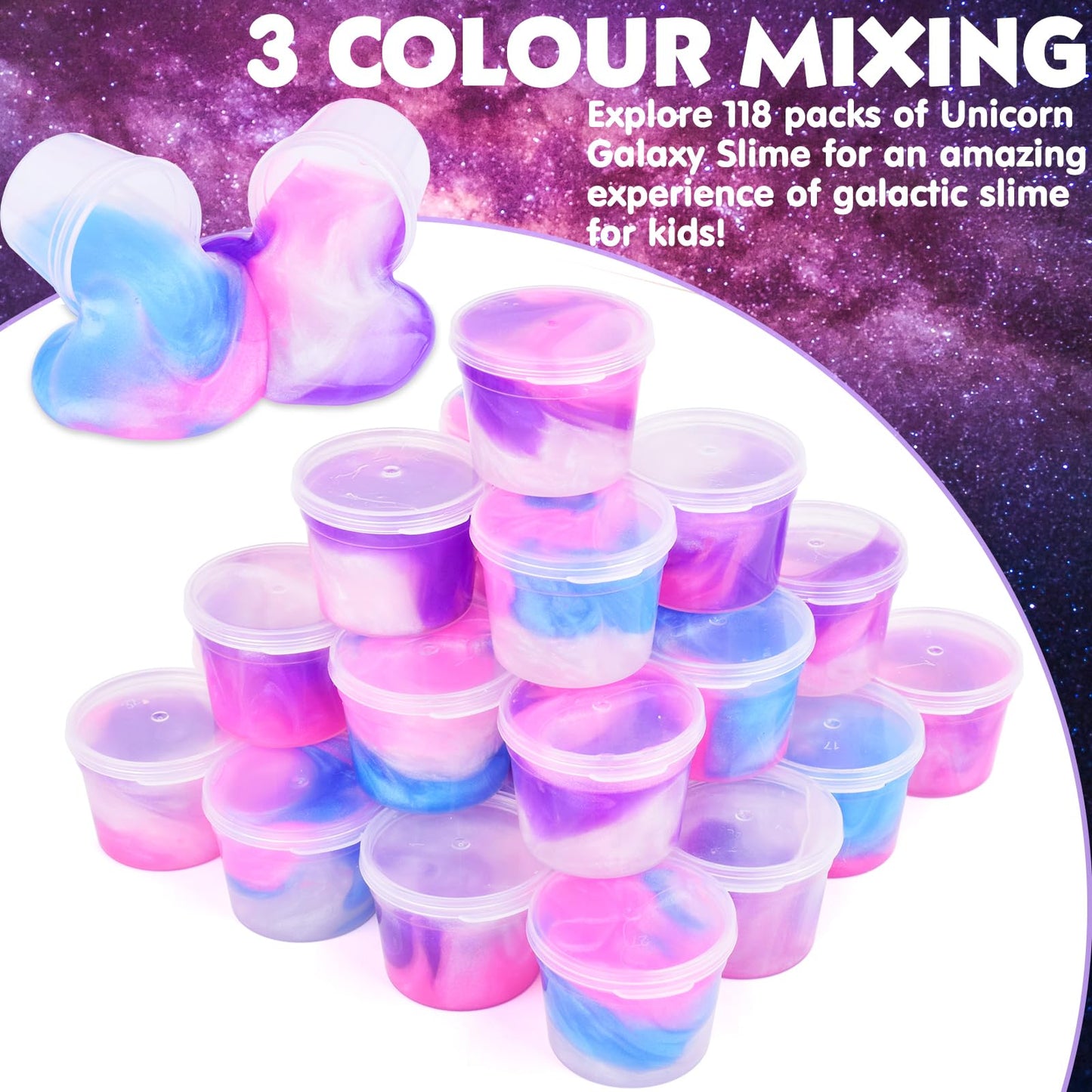MERMAIDSLIME Unicorn Galaxy Slime Kit - 118 Pack, Non-Sticky, Stress Relief, Medium Size, Colorful (Pink, Purple, Blue, White)