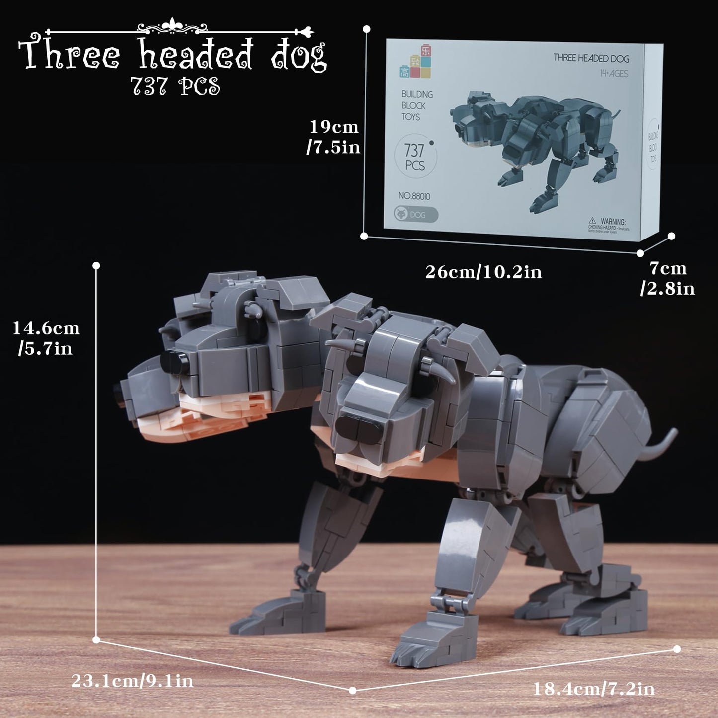 Harry Dog Building Block Set Compatible With Lego Size For 14+Ages,Fluffy Animals Diy Construction Ornament With The Three Head