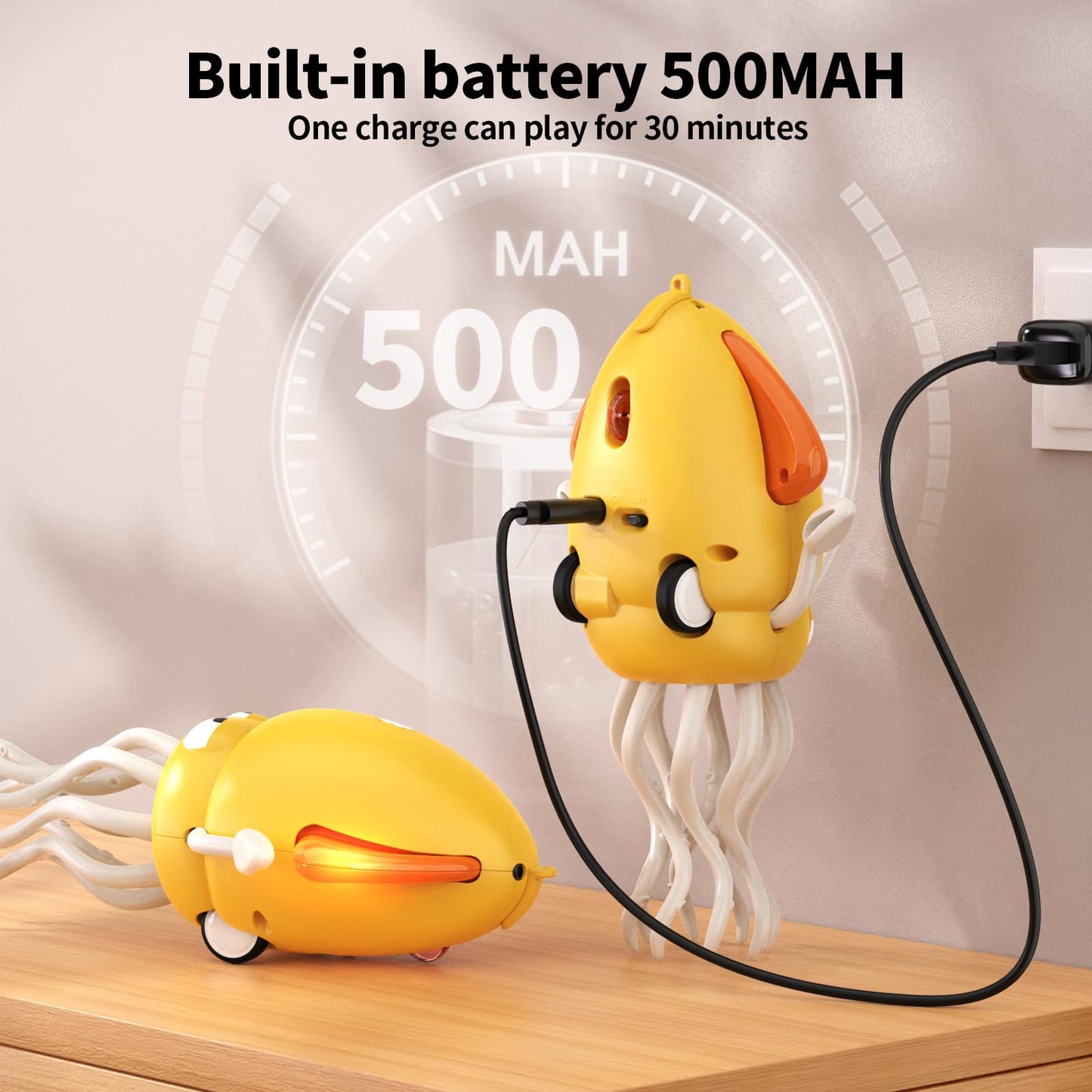 SWTOIPIG Electric Dancing Octopus Toy with Led Light and Music  Kids Electric Crawling Octopus Tummy Time Toys  Rechargeable Interactive Sensory Toy  for Christmas Birthday Gift(Yellow)
