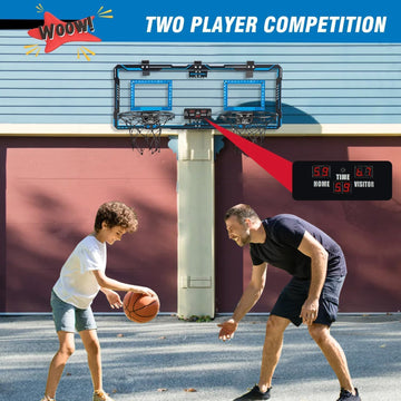 Vrogtik Indoor Double Shot Basketball Hoop - Over The Door With Led Light, Electronic Scoreboard, 4 Balls - Wall Mount Toy Mini
