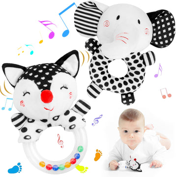 Fpvera Baby Rattles 0-6 Months: Soft Rattles For Babies 0-6 Months Newborn Sensory Toys, High Contrast Black And White Baby Toys 0-3 Months Plush Rattle Toy For Infant Boys Girls Shower Gift, 2Pcs