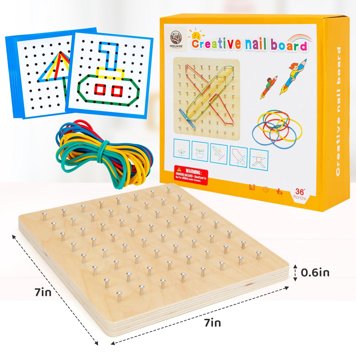 2Pack Wooden Geoboard,Montessori Toy,Graphical Mathematical Education Toy For Kids With Pattern Cards And Rubber Bands To Figure