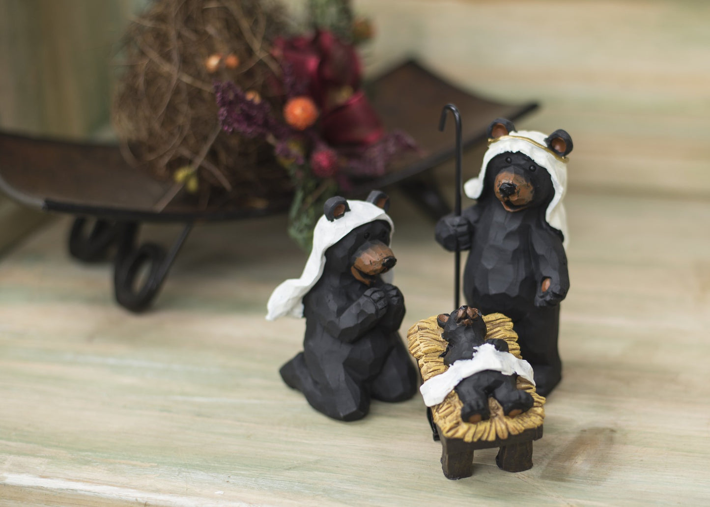 Black Bear Nativity Set 3 Pc Figurine Set