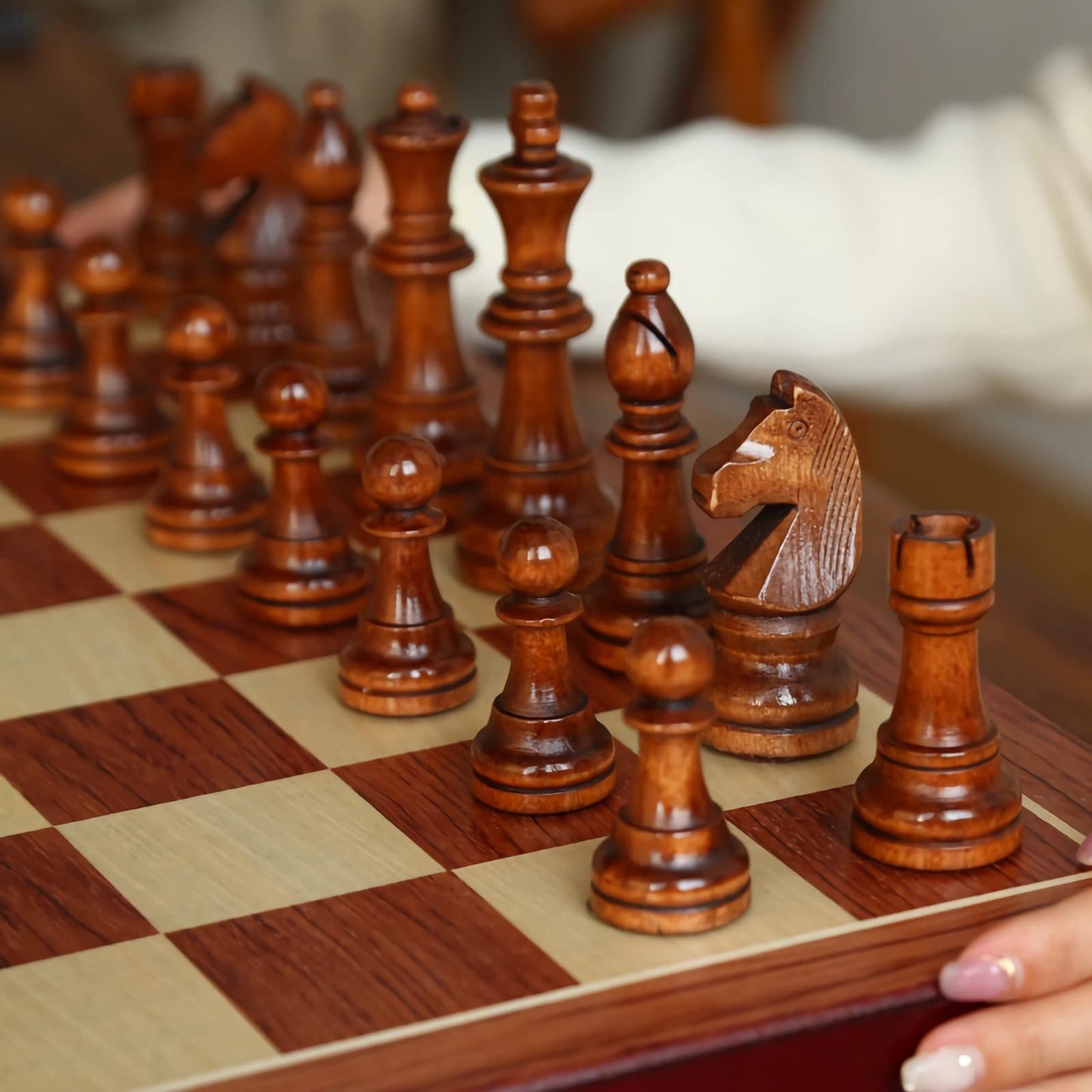20'' Extra Large Solid Walnut Wooden Chess Set With 2 Extra Queen Pieces - King Height 4.25''