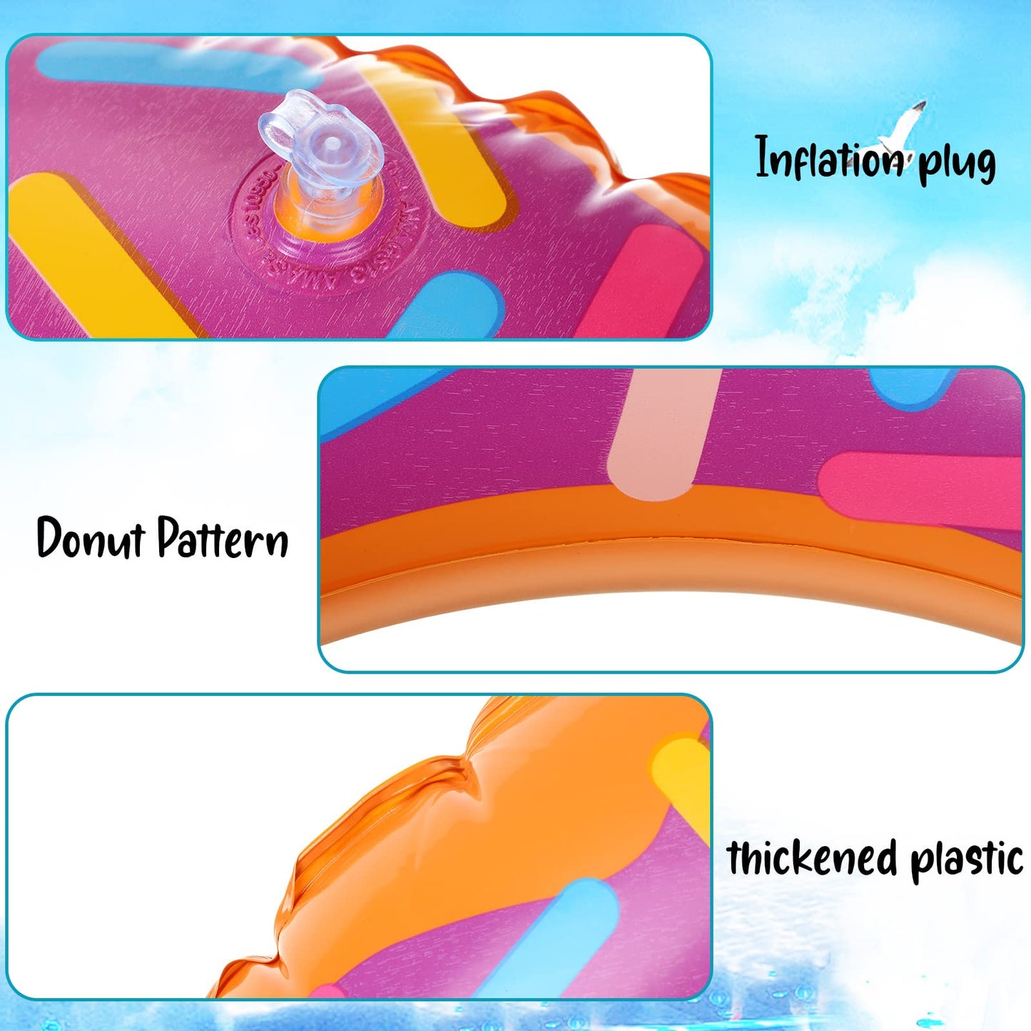 8 Pcs Kids Inflatable Donut 21.7 Inch Sprinkle Donut Pool Floats Doughnut Inflatable Swim Tube Swimming Ring Colorful Beach Part