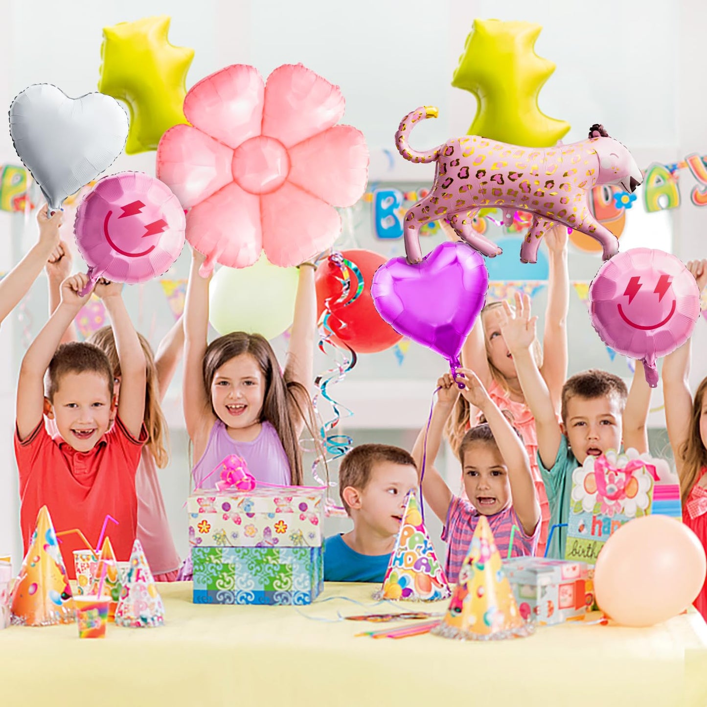 Wood Homing 8Pcs 18 Inch Smile Party Preppy Helium Balloons Pink Smile Face Helium Balloons Smile Face Theme Birthday Party Deco