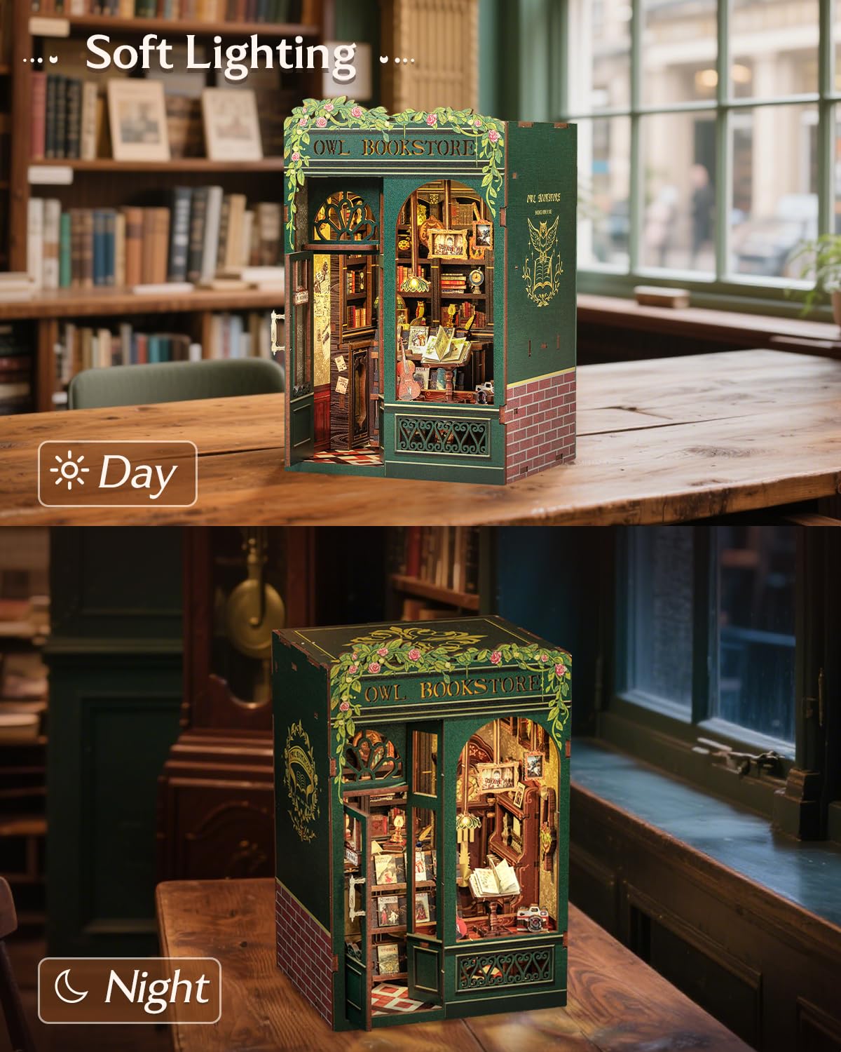 CUTEBEE Book Nook Kit  DIY Miniature House Kits for mature-themed and Teens  Dollhouse Mini Booknook House Bookshelf Decor  DIY Craft Gifts for Family and Friends(Owl Bookstore)