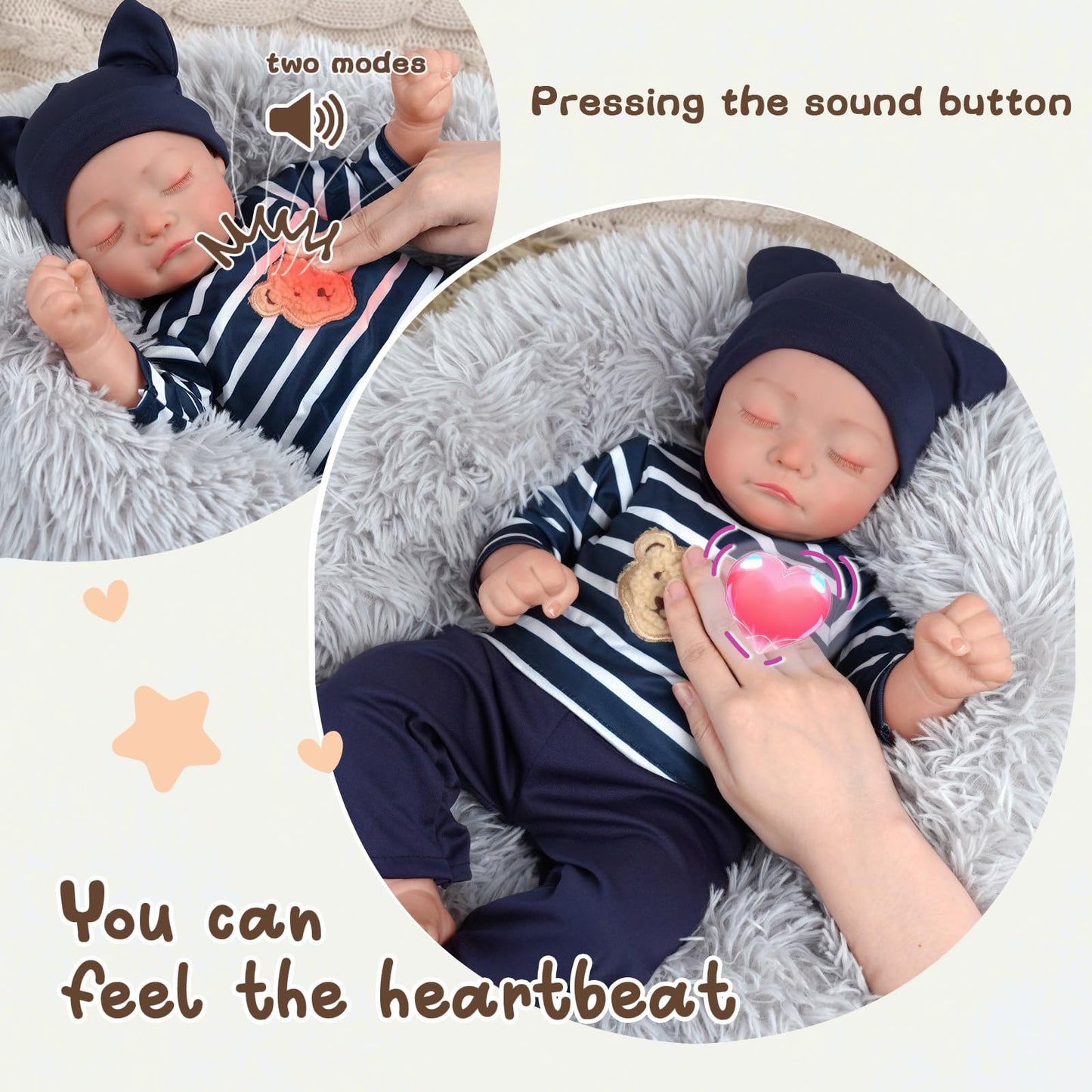 Babeside Realistic Baby Doll With Heartbeat - Kai, 17 Inch Handmade Reborn Baby Dolls Boy With Crying And Babbling Voice, Real B