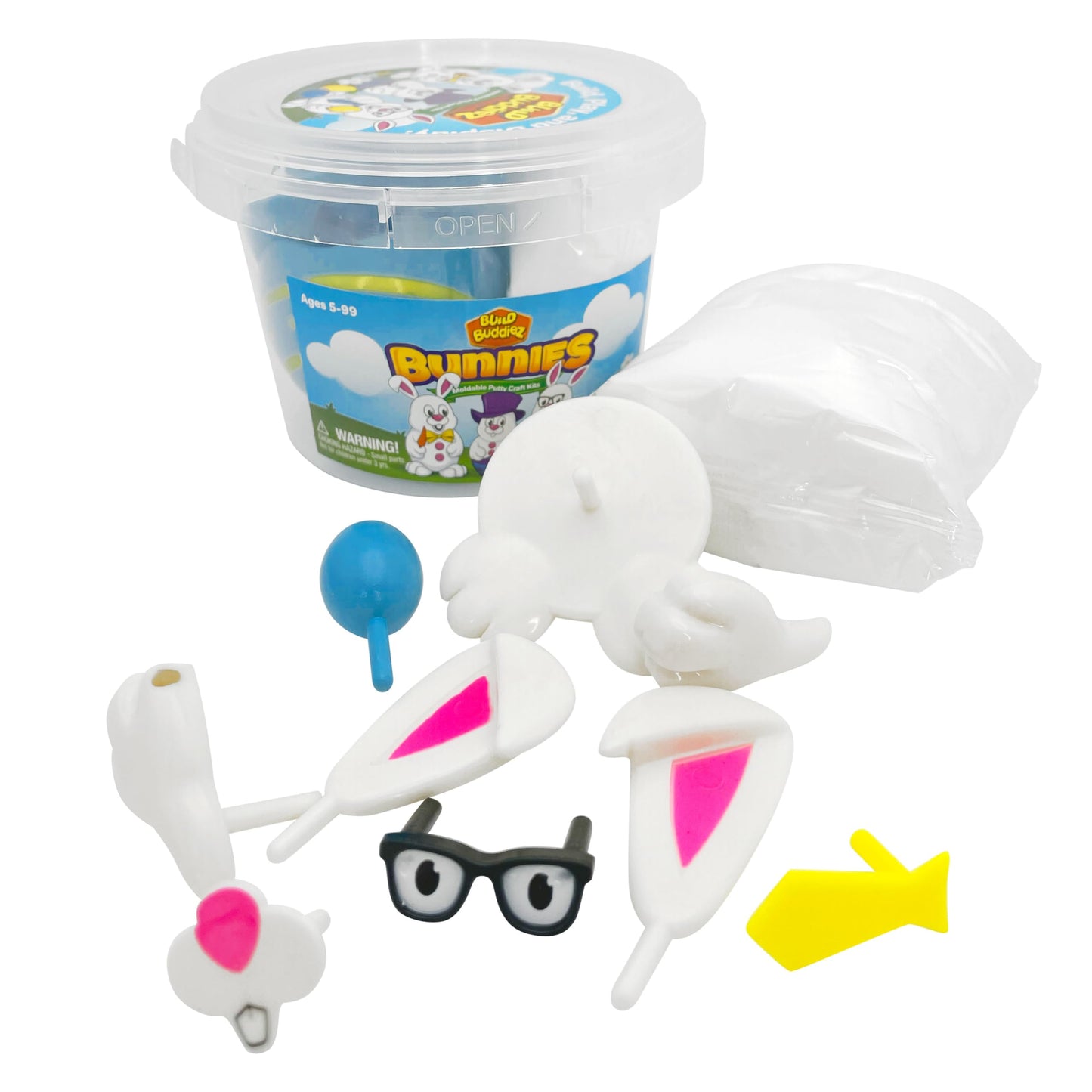 Build Buddiez Bunnies Craft Kit 12 Pack - 12 Putty Party Pack Great for Easter Baskets, Birthdays, Loot Bags, Events, and Arts &
