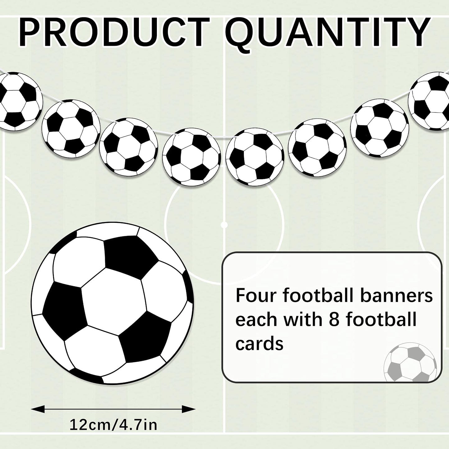 Outus 4 Pieces Soccer Party Decorations Soccer Banner Soccer Ball Garland Soccer Bunting Banners with 32 Pcs Football Pattern De