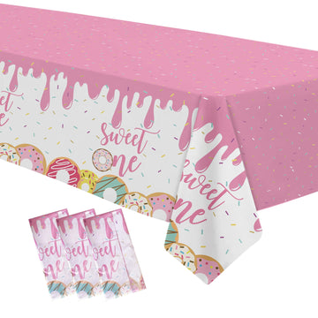 Xigejob Donut Sweet One Birthday Party Tablecloth Decorations for First, Disposable Pink Donut 1st Birthday Party Supplies Table