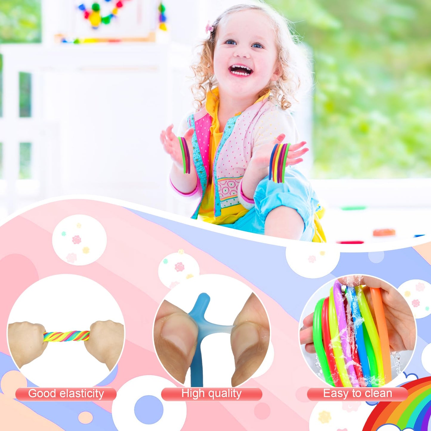 Estimable 100 Pcs Colorful Stretchy Fidget Strings Sensory Toys, Carnival Prizes Fidget Stress Relief Toy For Classroom Prize Children Gift Birthday Party Favors Kids 4-8 8-12
