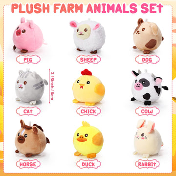 Skylety 9 Pcs Mini Plush Stuffed Animals Bulk 3.15 Inch Cute Soft Decompress Animals Plush Toys For Baby Shower Birthday Party Gifts Classroom Prizes Easter Basket Stuffers(Farm Animals)