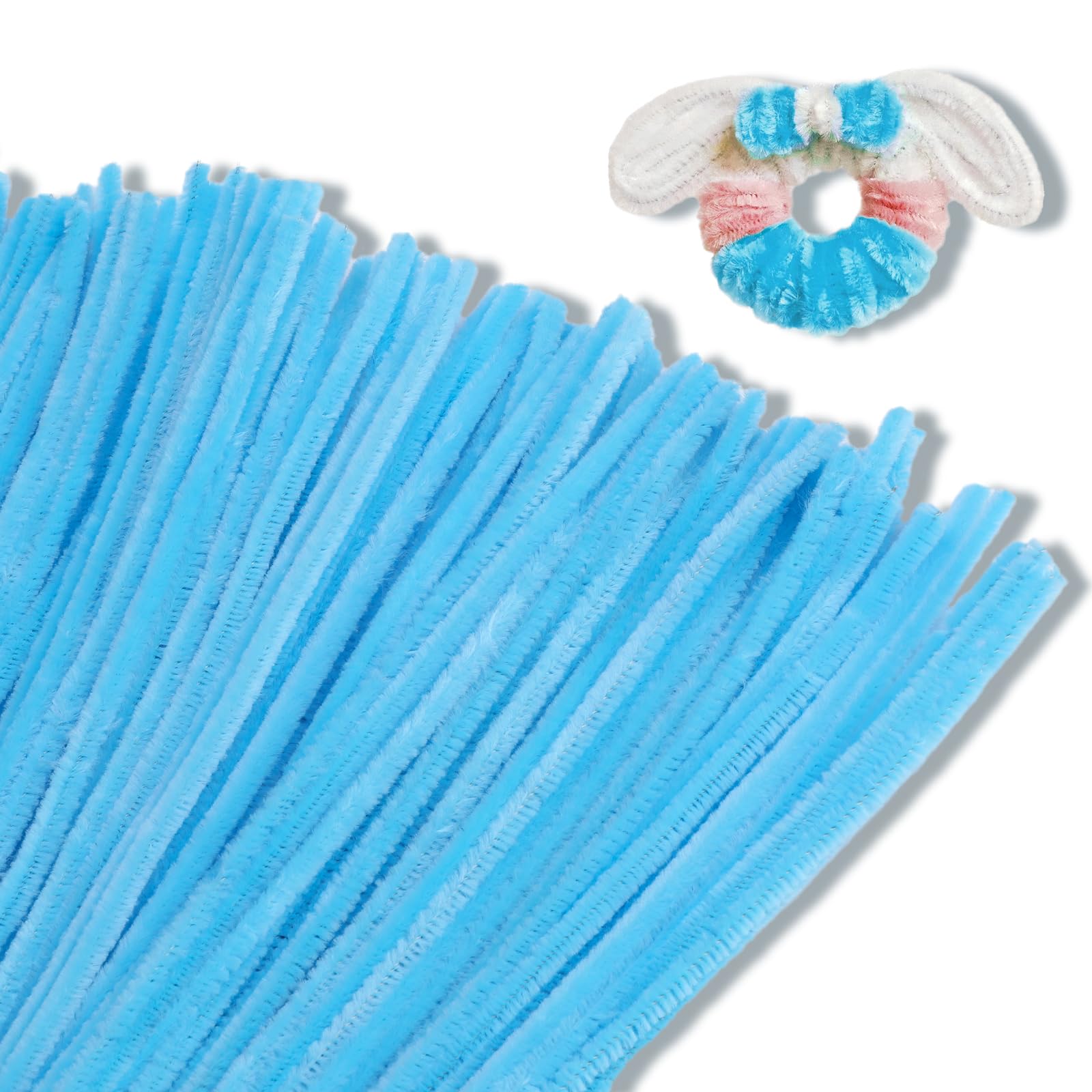 Giwrmu 100 Pieces Pipe Cleaners Chenille Stem, Light Blue Pipe Cleaners Craft, Fuzzy Sticks Craft Supplies, Colored Pipe Cleaner