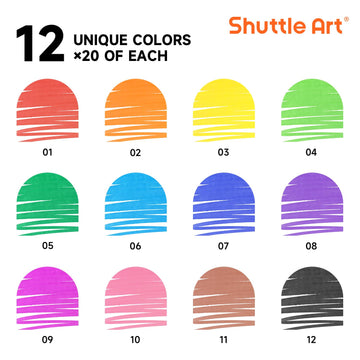 Shuttle Art 240 Pack Washable Super Tips Markers, 12 Assorted Colors Conical Tip Large Markers Bulk With A Box, Bonus Caps, Home Classroom School Supplies For Toddlers Kids Adults Students Teachers
