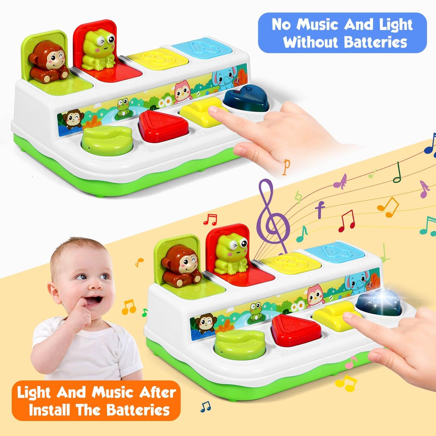 Ainoi Baby Toys 6 To 18 Months, Preschool Early Learning Cause And Effect Interactive Infant Toys, Light Musical Pop Up Toys For