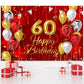 60Th Birthday Backdrop Banner Decorations Red And Gold For Women Men Happy 60 Years Old Bday Background Photography Party Decor Sign Supplies