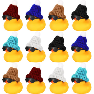 Chivao 12 Pcs Mini Rubber Ducks With Sunglasses/ Glasses And Hats/ Necklace, Cruise Rubber Ducks In Bulk Small Bathtub Toy For Hiding Party Favor(Cute Style,Yellow)