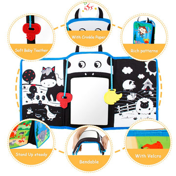 Teytoy Tummy Time Mirror Infant Toys Newborn Toys 0-3 Months Black And White High Contrast Pattern, Tummy Time Mat With Crinkle Paper, Baby Teether For 4 6 9 12 Month Crinkle Sensory Development Toys