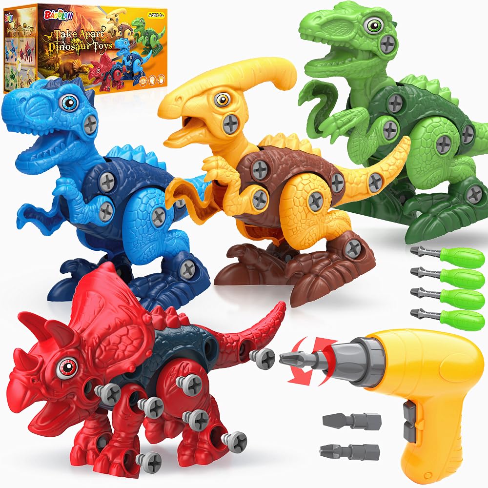 BAODLON Dinosaur Toys for 3 4 5 6 7 Year Old Boys, Take Apart Dinosaur Toy for Kid 3-5 5-7 Building Toy with Electric Drill, Lea