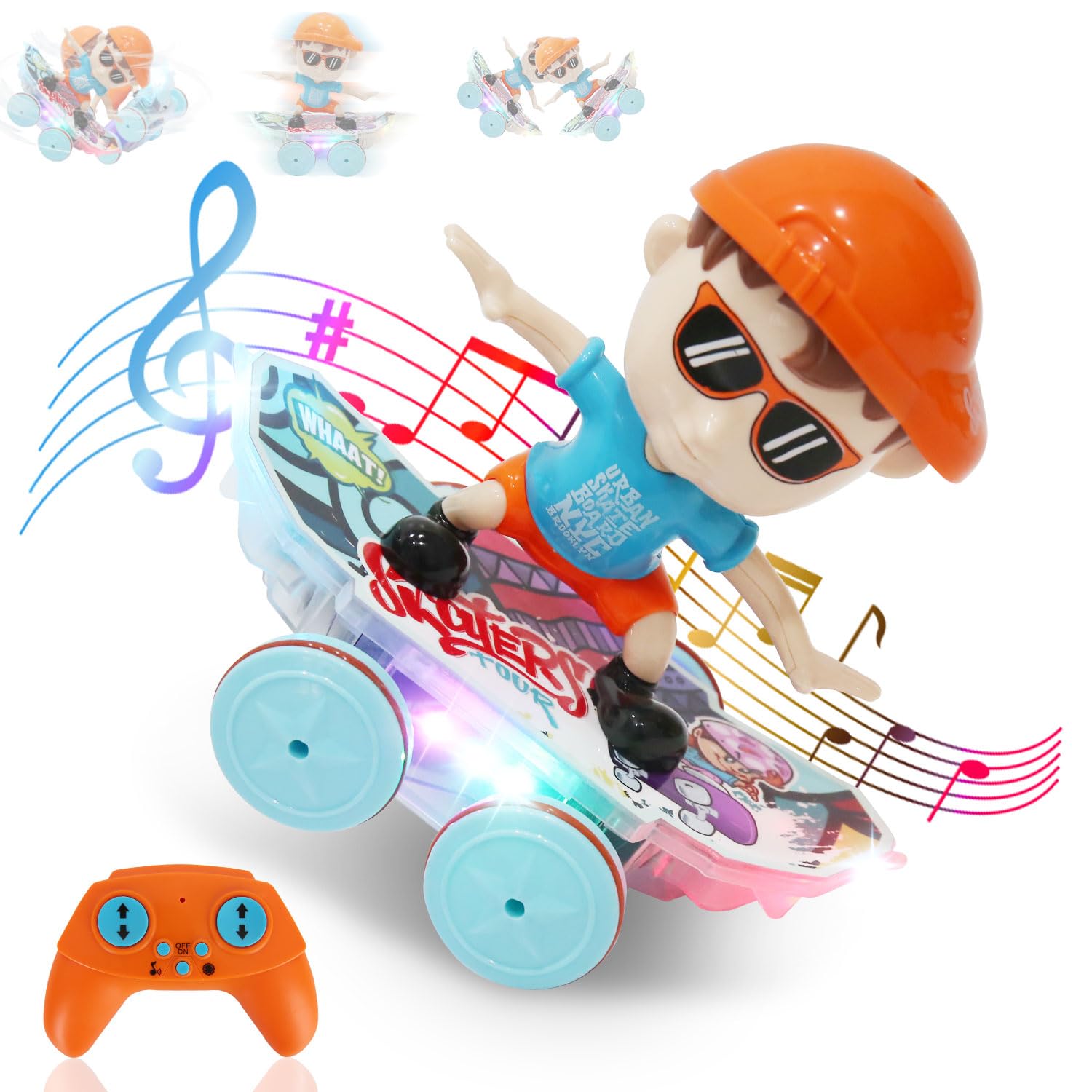 Remote Control Car Stunt Car,Skateboard RC Car with Light Music,360Spins Light Up Skateboard,Toys for 3 4 5 6 Year Old Boy Girls