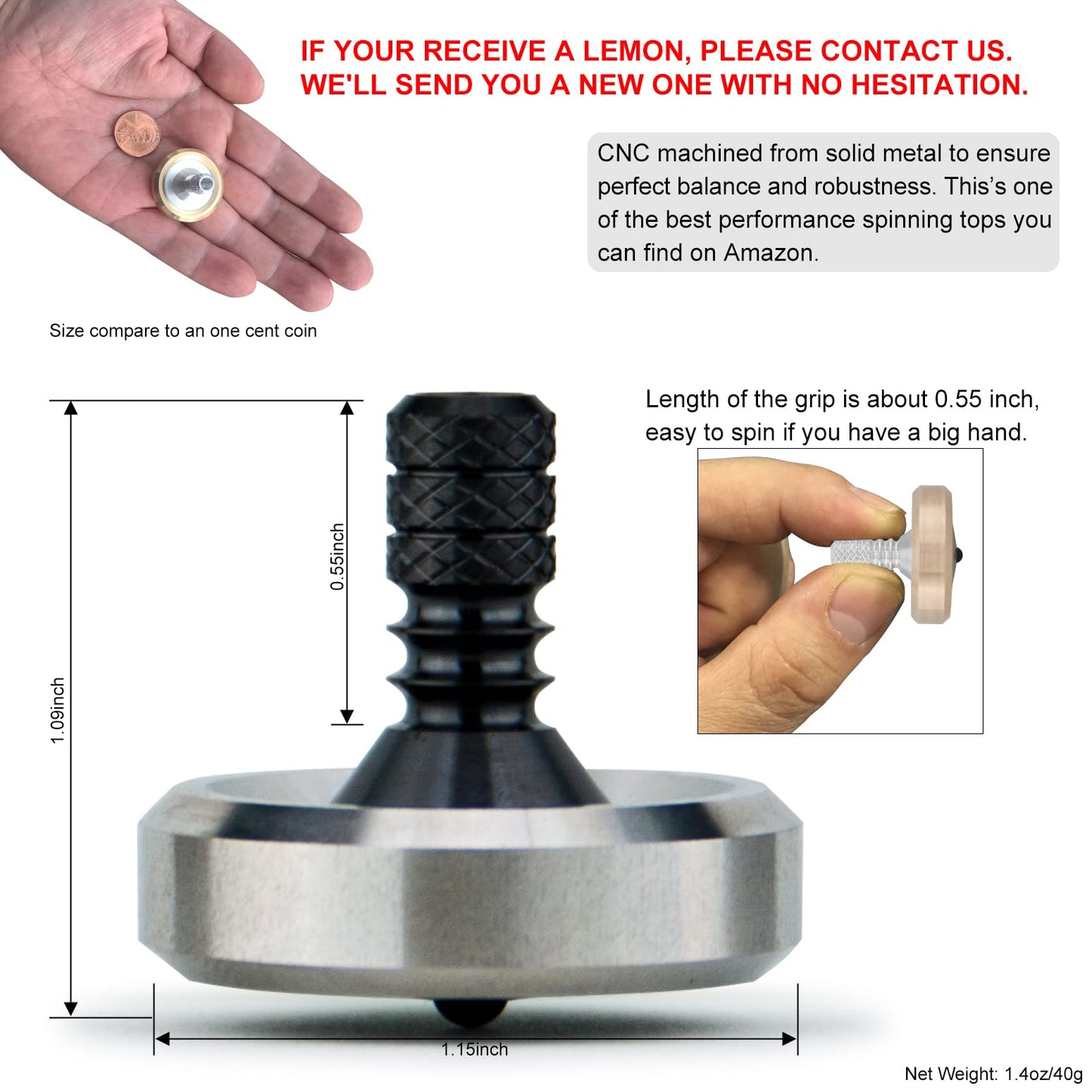 DjuiinoStar enhanced Spinning Top  Stainless Steel Collar with Zirconium Stem  8-10 Minutes  High Precision EDC Desktop Toy DST-813R