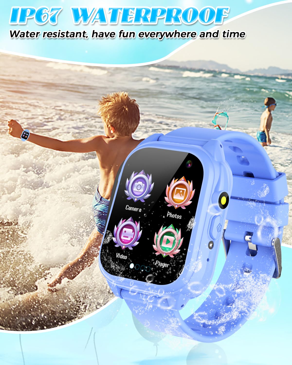 Waterproof Smart Watch For Kids 3-12 Years Old Boys Learning Toys With 26 Games, Video Camera, Pedometer, Music Player, Alarm Cl