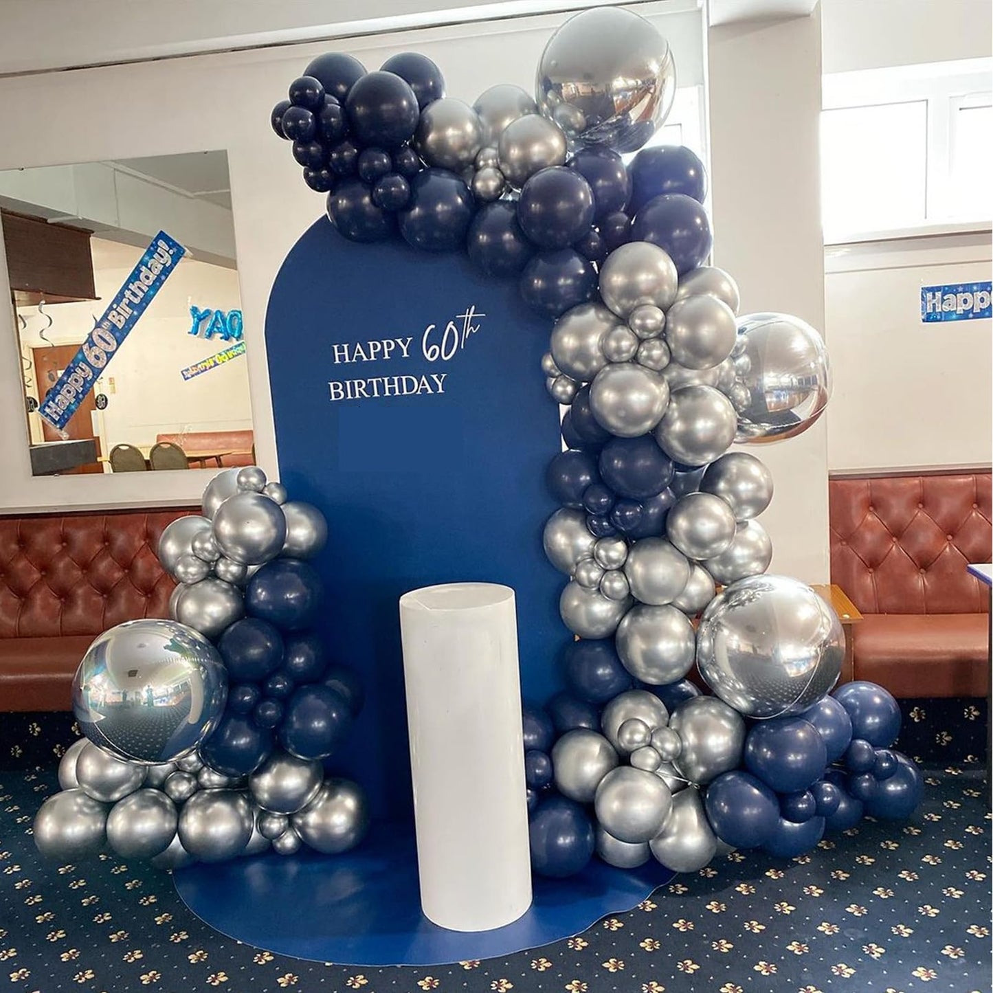 Blue And Silver Balloons Arch Garland Kit, 134Pcs Navy Blue And Silver Balloons With Different Size For Birthday Party Baby Show