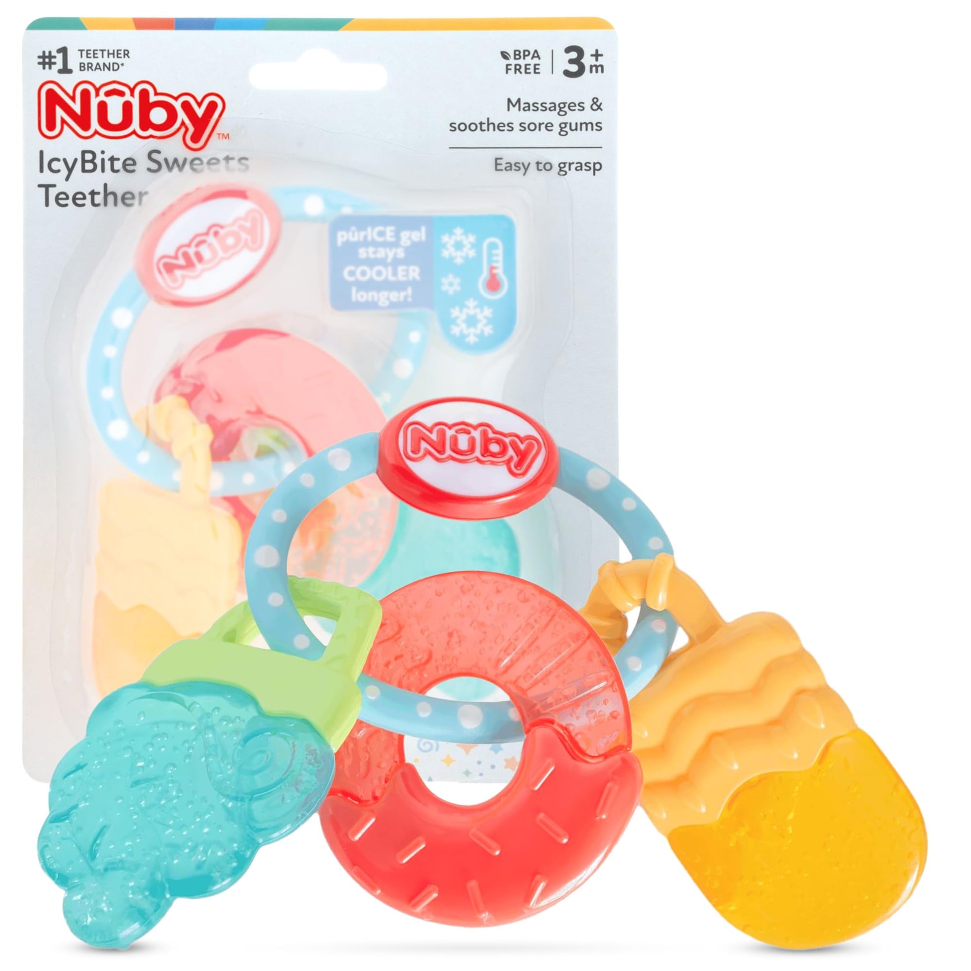 Nuby IcyBite Popsicle, Donut and Ice Cream Teether Ring - 3+ Months, Neutral