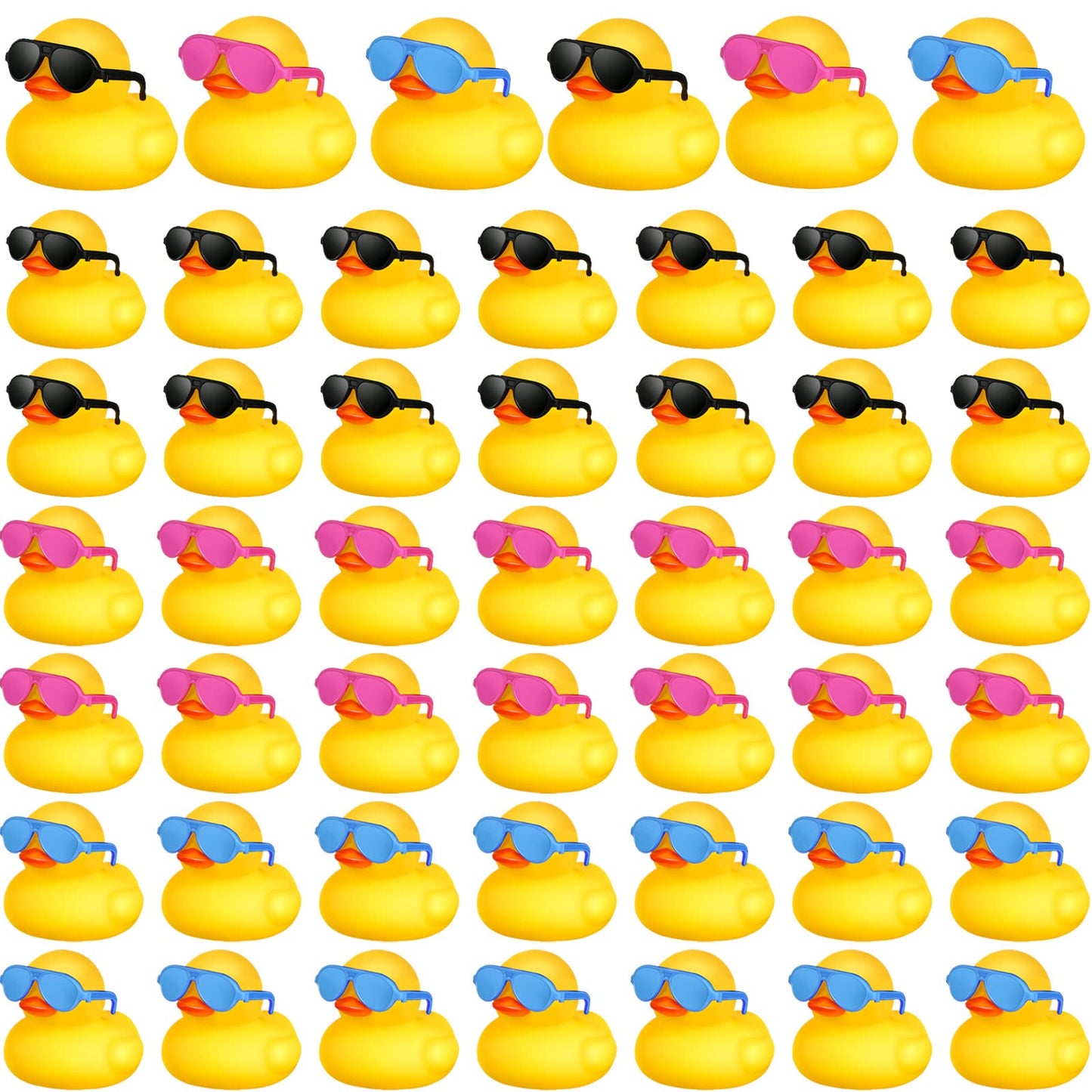 Chivao 48 Pcs Mini Rubber Ducks Bath Duck In Bulk 48 Sunglasses Toy Set Christmas Valentine Duck Gift Bath Toy Bathtub Toys For Gift Holiday Cruise Birthday Party Favor(Yellow, Blue, Pink, Black)